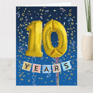 Tarjeta de número de globo de oro del 10 aniversar