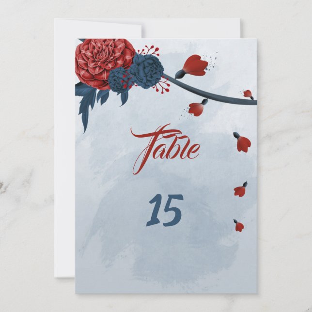 tarjeta de número de la mesa de flores de marina y (Anverso)