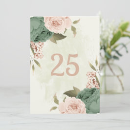 tarjeta de número de la mesa de flores verdes de c