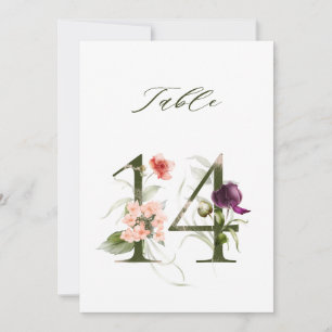 Tarjeta de número de mesa 5x7 Botánico Floral Núme