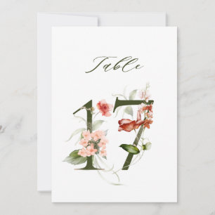Tarjeta de número de mesa 5x7 Botánico Floral Núme