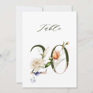 Tarjeta de número de mesa 5x7 Botánico Floral Núme