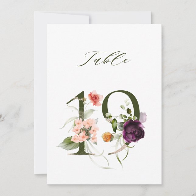 Tarjeta de número de mesa 5x7 Botánico Floral Núme (Anverso)
