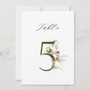 Tarjeta de número de mesa 5x7 Botánico Floral Núme