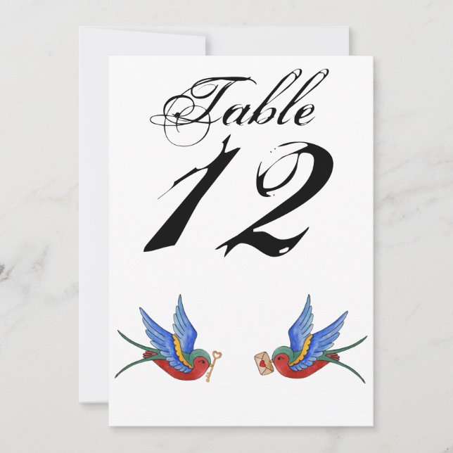 Tarjeta de número de mesa 5x7 Gorrión de tatuaje t (Anverso)