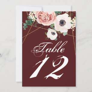 Tarjeta de número de mesa 5x7 Vino de jardín geomé