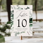 Tarjeta de número de mesa Abundant Greenery Cream<br><div class="desc">Elegantes tarjetas botánicas de mesa boda con el número de la mesa, los nombres y la fecha boda enclavadas en un marco rectangular rodeado de eucaliptos, helechos y otros ricos paisajes de fondo crema. Personalice el número de cada tarjeta de tabla y agréguela a su carrito. Las tarjetas de mesa...</div>