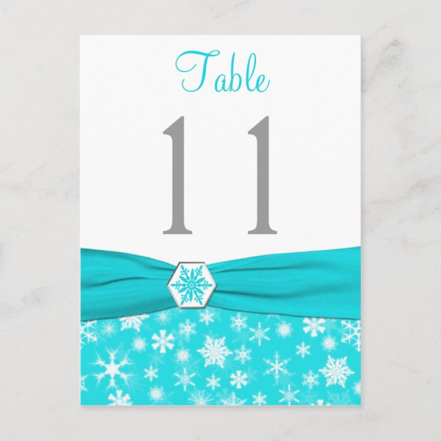 Tarjeta de número de mesa Aqua, White, Gray Snowfl (Anverso)