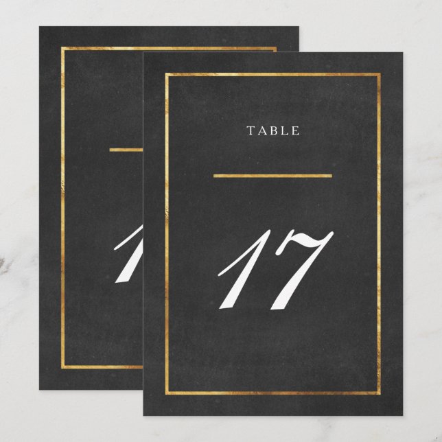 Tarjeta de número de mesa Art Déco moderna en dora (Anverso / Reverso)