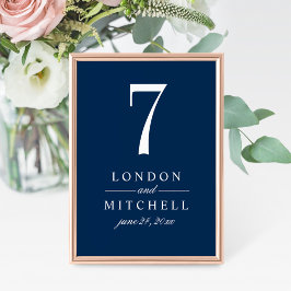 Tarjeta de número de mesa azul marino elegante clá