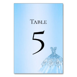 Tarjeta de número de mesa azul Quinceañera
