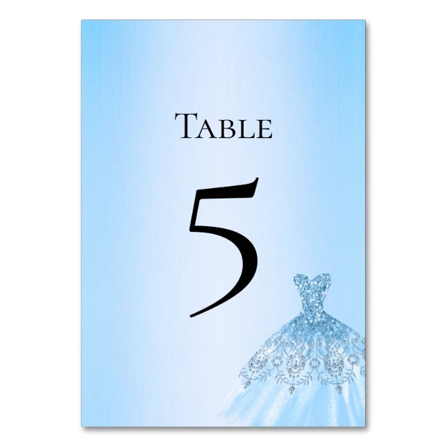 Tarjeta de número de mesa azul Quinceañera (Anverso)