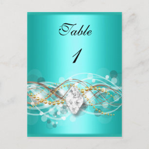 Tarjeta de número de mesa azul turquesa diamante j