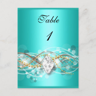 Tarjeta de número de mesa azul turquesa diamante j