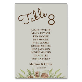 Tarjeta de número de mesa beige de pino de inviern