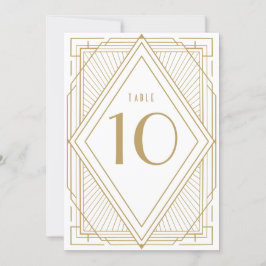 Tarjeta de número de mesa blanca y dorada Art Deco