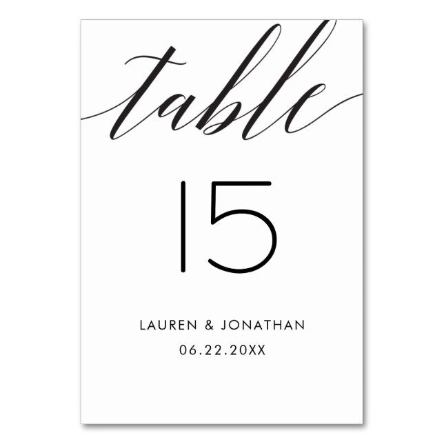 Tarjeta de número de mesa boda, elegante, negro, b (Anverso)
