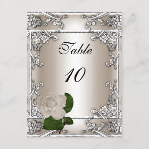 Tarjeta de número de mesa boda plata crema rosa
