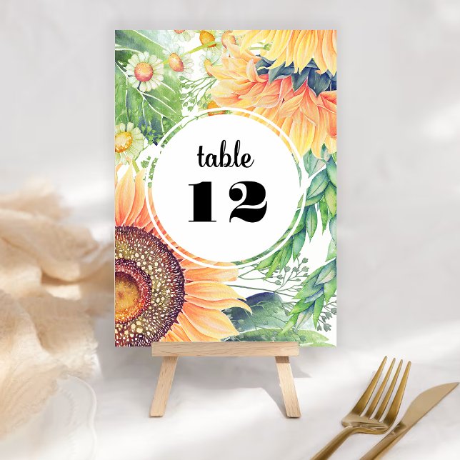 Tarjeta de Número de Mesa Bodas Girasoles Rústicos (Subido por el creador)