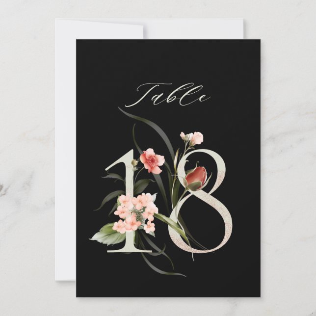 Tarjeta de número de mesa botánico floral 5x7 Núme (Anverso)