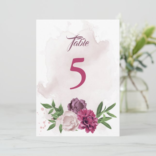 tarjeta de número de mesa botánico rosa malva (Anverso de pie)