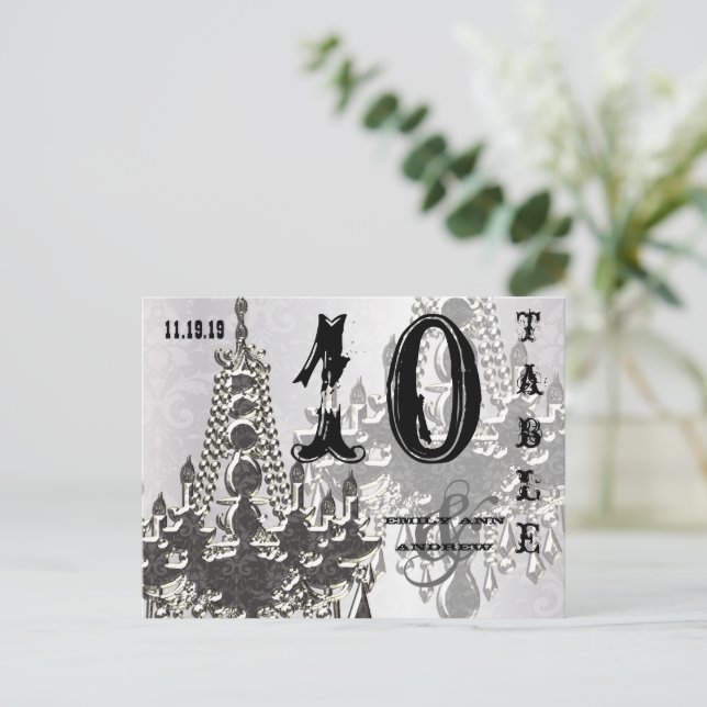 Tarjeta de Número de Mesa Chandelier Silver Playbi (Anverso de pie)