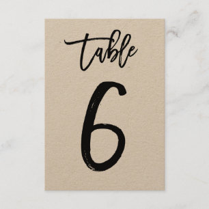 Tarjeta de número de mesa Chic Hand Letter Kraft  