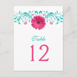 Tarjeta de número de mesa color turquesa rosa Gerb