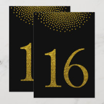 Tarjeta de número de mesa con brillo dorado falso 