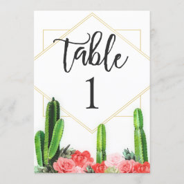 Tarjeta de número de mesa con cactus y flores mode