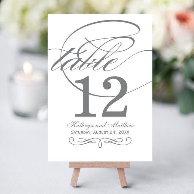 Tarjeta de número de mesa con caligrafía gris eleg (Subido por el creador)