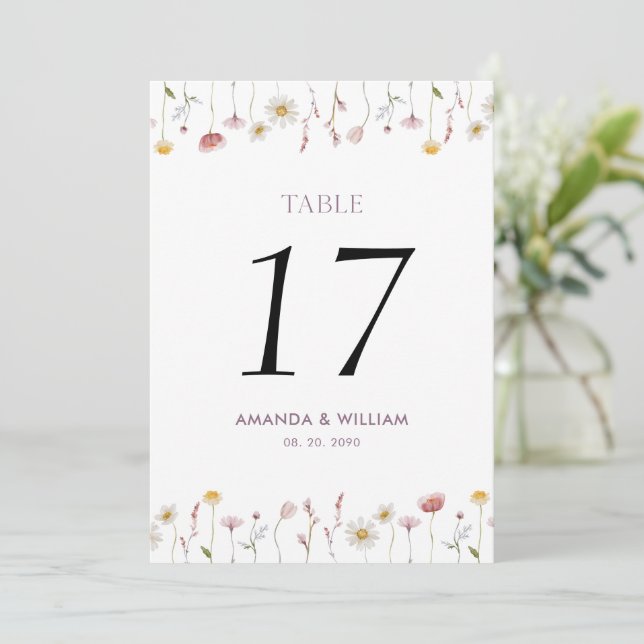 Tarjeta de número de mesa con diseño floral elegan (Anverso de pie)