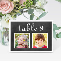 Tarjeta de Número de Mesa con Dos Fotos de Pizarra