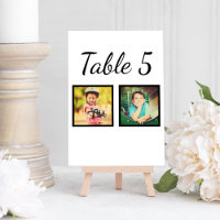 Tarjeta de Número de Mesa con Dos Fotos en Blanco 