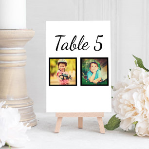 Tarjeta de Número de Mesa con Dos Fotos en Blanco 