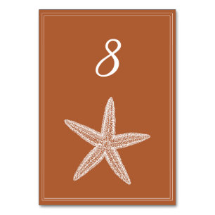 Tarjeta de número de mesa con estrella de mar y na