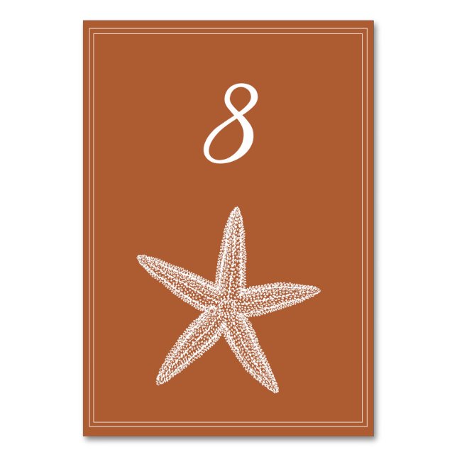 Tarjeta de número de mesa con estrella de mar y na (Anverso)
