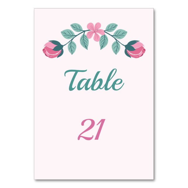 tarjeta de número de mesa con flores y hojas soñad (Anverso)