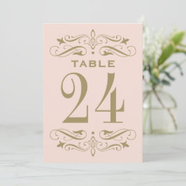 Tarjeta de número de mesa con floritura antigua ru