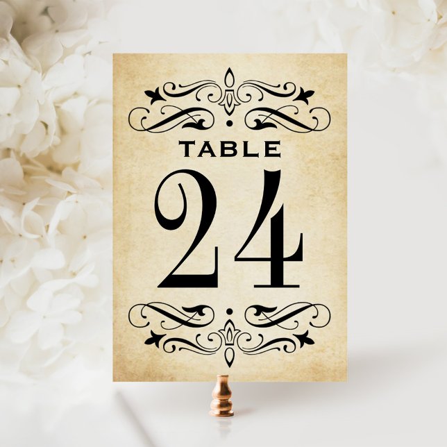 Tarjeta de número de mesa con floritura de pergami (Subido por el creador)