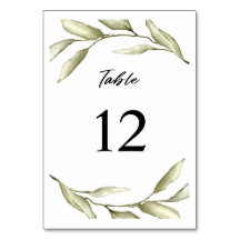 Tarjeta de número de mesa con guión de follaje ver