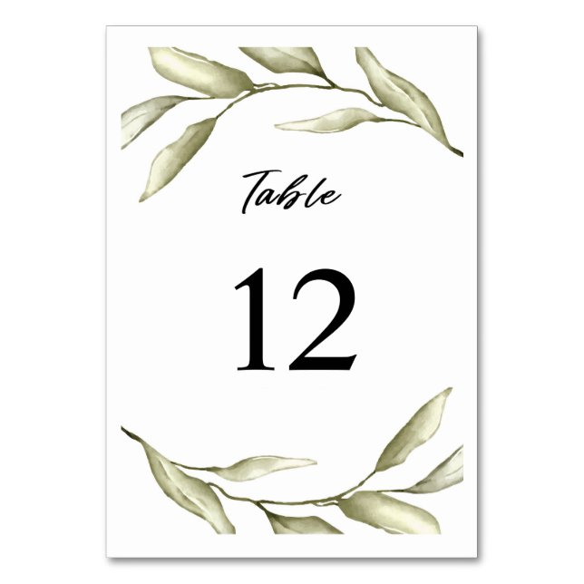 Tarjeta de número de mesa con guión de follaje ver (Anverso)