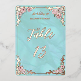 Tarjeta de número de mesa con lámina de peonía azu