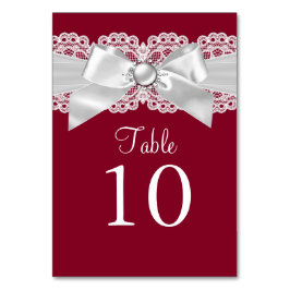 Tarjeta de número de mesa con lazo de perla blanca