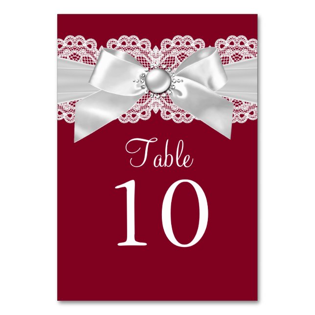 Tarjeta de número de mesa con lazo de perla blanca (Anverso)