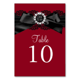 Tarjeta de número de mesa con lazo de perla roja y