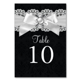 Tarjeta de número de mesa con lazo de perla y dama