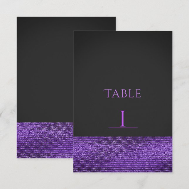 Tarjeta de número de mesa con lentejuelas gris púr (Anverso / Reverso)