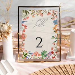 Tarjeta de número de mesa con letra de flor silves