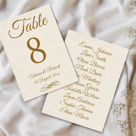Tarjeta de número de mesa con letra dorada elegant